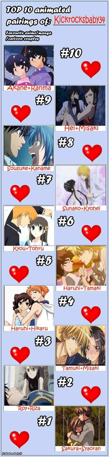 Top 10 Anime Couples Meme By Kickrocksbaby34 On Deviantart