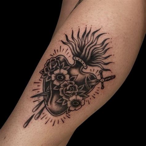 My Traditional Sacred Heart On My Leg Done By Ashlie At Sangha Tattoo