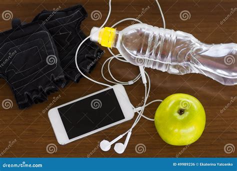 Fitness Equipment And Healthy Nutrition Stock Photo Image Of Gloves