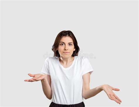Shrug Gesture Confused Woman Raising Shoulders Stock Image Image Of Astonished Dumb