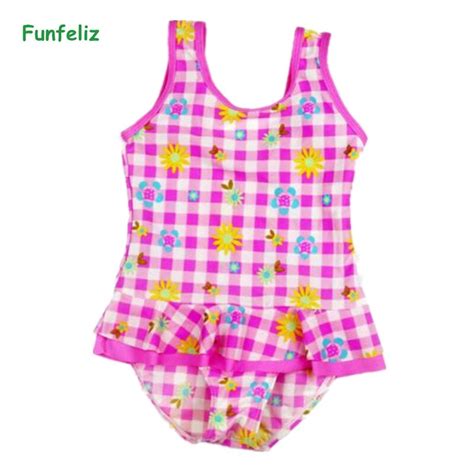 Funfeliz Girls Swimsuit Floral Striped Print One Piece Swimwear With