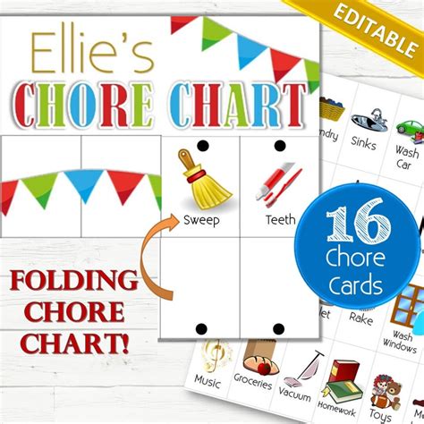 Editable Chore Chart And 16 Chore Cards Instant Download Etsy