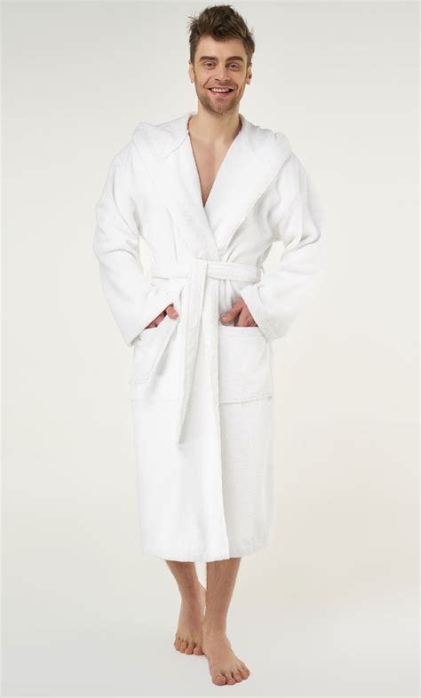 Spa And Resort Heavy Mens 32 Lb White Hooded Terry Cloth Bathrobe
