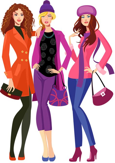 Cartoon Fashion Woman Going Shopping Together 1designshop Clipart