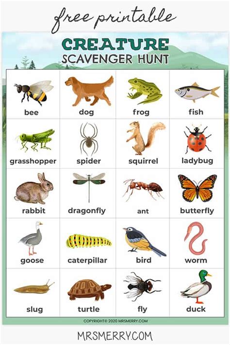 Creature Scavenger Hunt Free Printable Mrs Merry