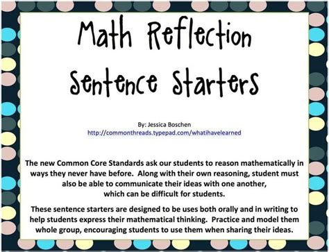 A reflective paper example is a lot like a personal journal or diary. Math Reflection Sentence Starters - Freebie
