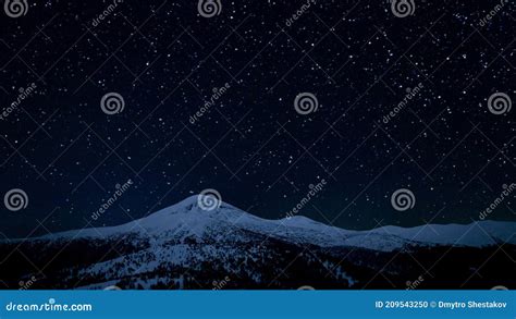 Twinkling Starry Sky Above The Snowy Peaks Of The Carpathian Mountains