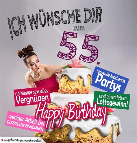 Geburtstag für whatsapp und facebook. Glückwünsche Geburtstagskarte 55. Geburtstag mit Torte ...