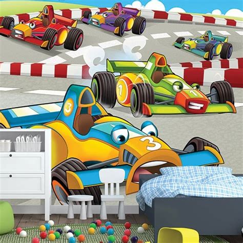 Formula Racing Cars On Race Track Kids Room Wall Mural Jr6547 Kids