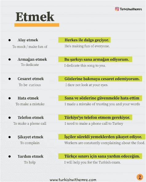 Etmek Common Turkish Verbs Learn Turkish