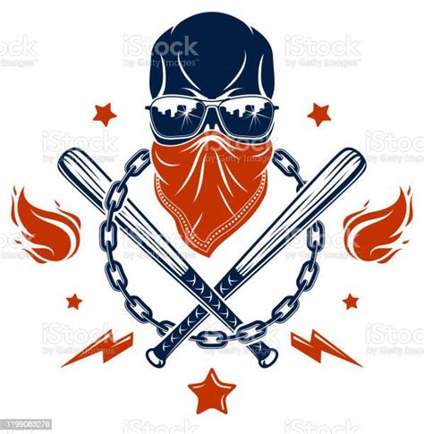 Tato Kriminal Lambang Geng Atau Logo Dengan Kelelawar Bisbol Tengkorak