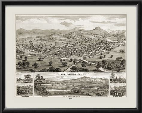 Healdsburg Ca 1876 Vintage City Maps Restored Birds Eye Views