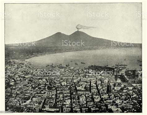 Bay Of Naples Mount Vesuvius In The Background 1890s 19th Century Vintage Photograph Stock