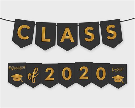 Class Of 2020 Graduation Banner Black And Gold Foil Style Printable