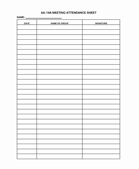 Printable Aa Attendance Sheet