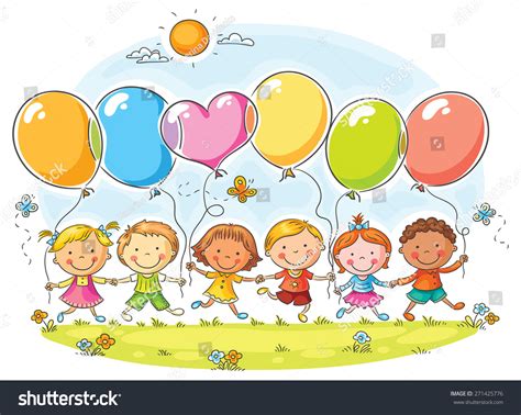 Happy Kids Outdoors Balloons Copy Space Stock Vector Royalty Free
