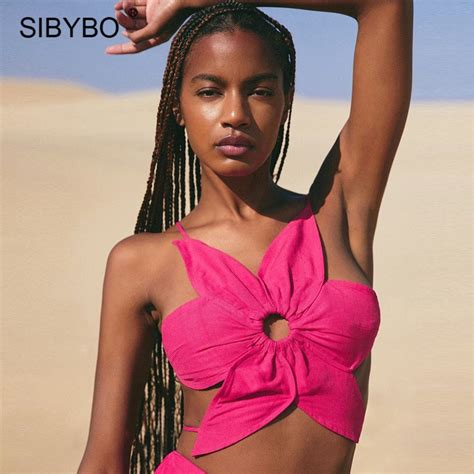 Sibybo Summer Black Y K Crop Tops Women Flower Shape Hollow Out Tank Top Streetwear Femme