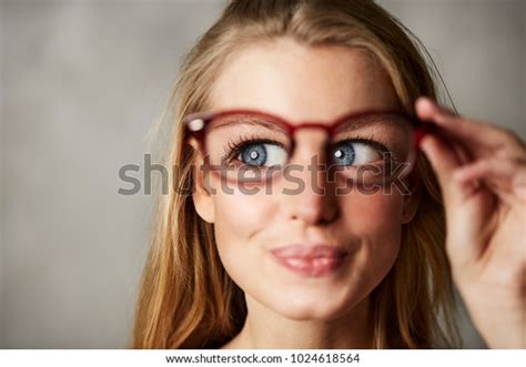 Big Blue Eyed Babe Holding Glasses Stock Photo 1024618564 Shutterstock