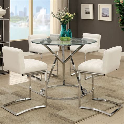 The table is 60 round with 12 leaves on both side. Furniture of America Vova Round Glass Top Counter Height Dining Table - IDF-3170RPT