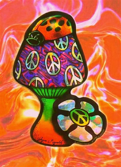 ☮ American Hippie Art ☮ Mushrooms And Peace Sign Tie Dye Psychedelic