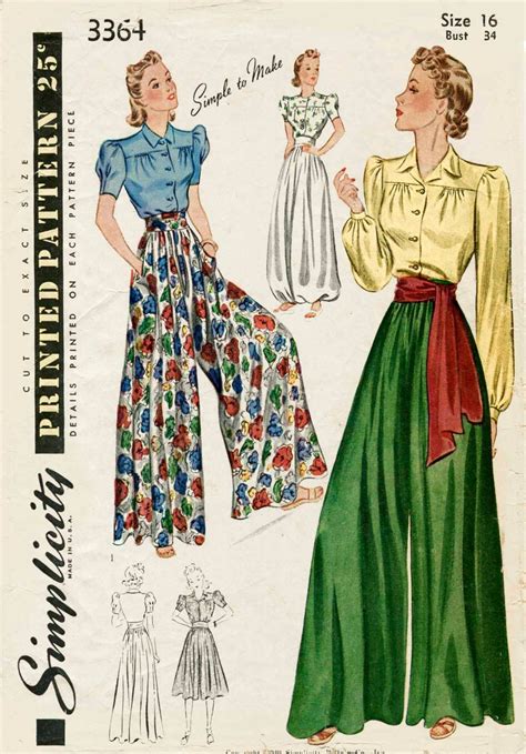 Vintage Sewing Pattern 1930s 1940s Palazzo Pants Wide Leg Etsy