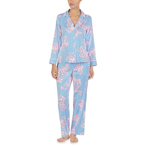Blue Stripe Floral Pyjama Set For Her From The Luxe Company Uk