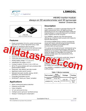 LSM6DSL Datasheet PDF STMicroelectronics