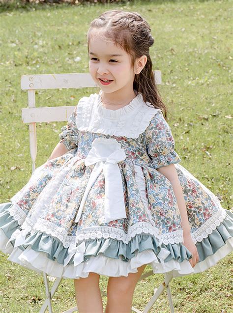 Green Small Floral Printing White Bowknot Kids Classic Lolita Short