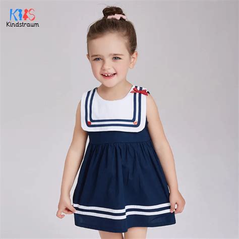 Kindstraum 2017 New Children Sailor Collar Dress High Cotton Baby Solid