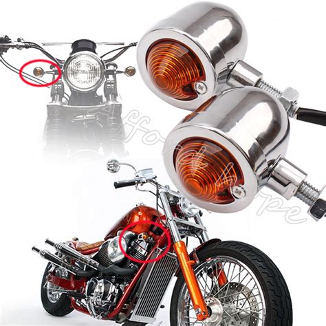 Pair Chrome Metal Turn Signals Amber Lights Indicators Bulb Bullet