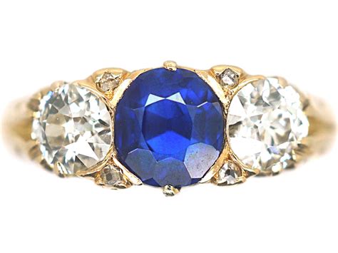 Victorian 18ct Gold Sapphire And Diamond Three Stone Ring 582p The