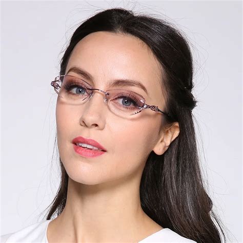 Luxury Tint Lenses Myopia Glasses Reading Glasses Diamond Rimless