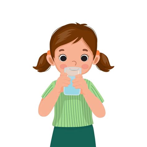 Cute Little Girl Feeling Thirsty Drink A Glass Of Water 12412449 Vector