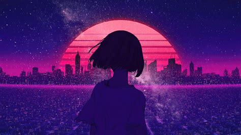 1366x768 Synthwave Night Sunset Anime Girl 4k Laptop Hd Hd 4k