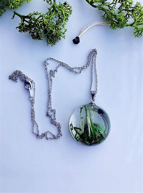 Terrarium Necklace For Women Real Lichen Mushroom And Moss Etsy Uk