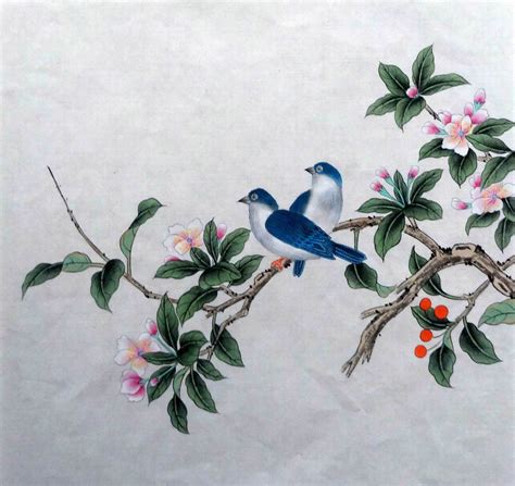 100 Hand Painted Original Gongbi Paintingbird And Flowercherry