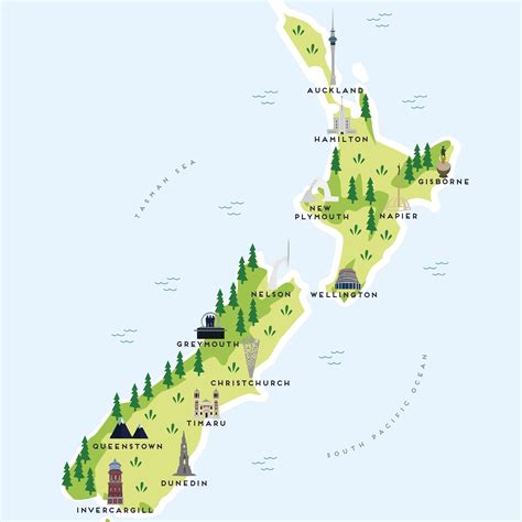 An Illustrated Map Of New Zealand Featuring All Your Favourite Places