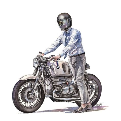 Bmw Cafe Racer Painting In 2021 Bike Poster Motorcycle Illustration