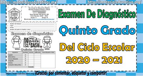 Examen De Diagnóstico Del Quinto Grado Del Ciclo Escolar 2020 2021