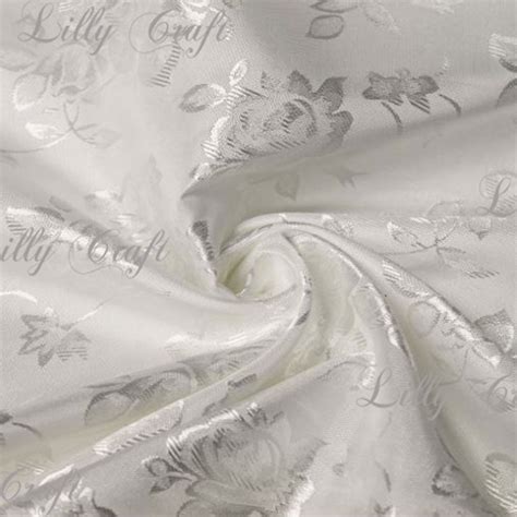 Ivory Brocade Jacquard Satin Fabric Inches Wide Sold By The