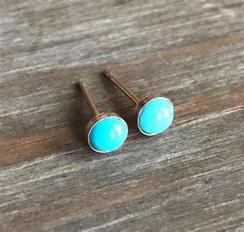 Tiny Turquoise Stud Earrings 14k Gold Studs Solid Gold