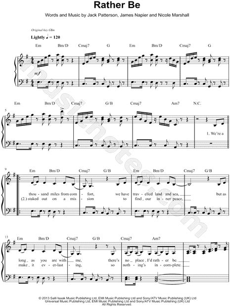 Clean Bandit Rather Be Tekst - Clean Bandit feat. Jess Glynne "Rather Be" Sheet Music in E Minor (transposable) - Download