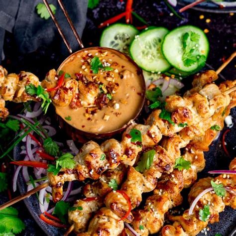 Marinated Thai Chicken Satay Skewers Tender And Juicy With A Lightly Charred Finish Served