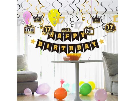 17 Birthday Decorations Set Happy 17th Birthday Party Swirls Etsy