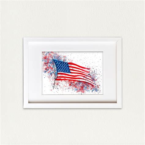 American Flag Art Print Us Flag Splatters Watercolor Art Print