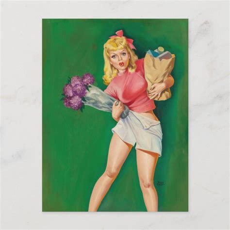 Holding Her Own Vintage Pinup Girl Postcard Zazzle