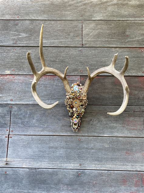 Rhinestone Deer Skull With Antlers Hand Set With Crystals Etsy
