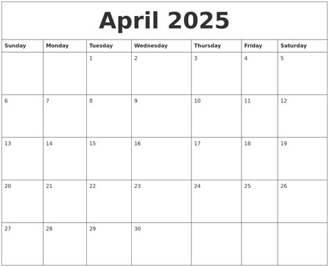 April 2025 Large Printable Calendar