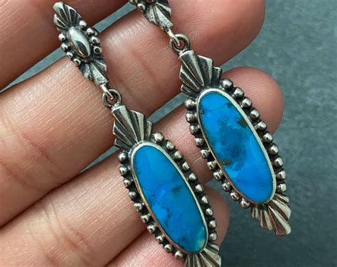 Vintage Boma Sterling Silver Dangly Turquoise Earrings Etsy