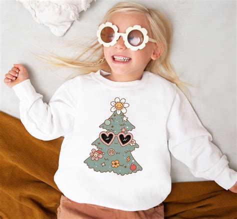 Groovy Christmas Sweatshirt For Kids Christmas Tree Sweatshirt Retro